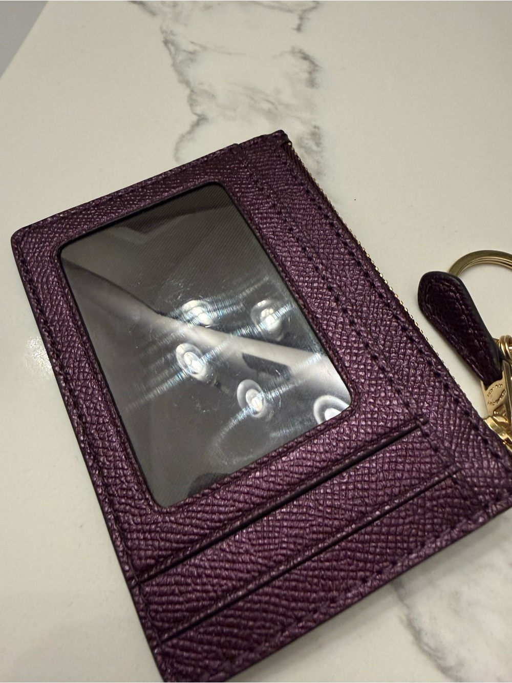 Coach Metallic Raspberry Leather Zip Card Case with Key Ring - Picture 5 of 5